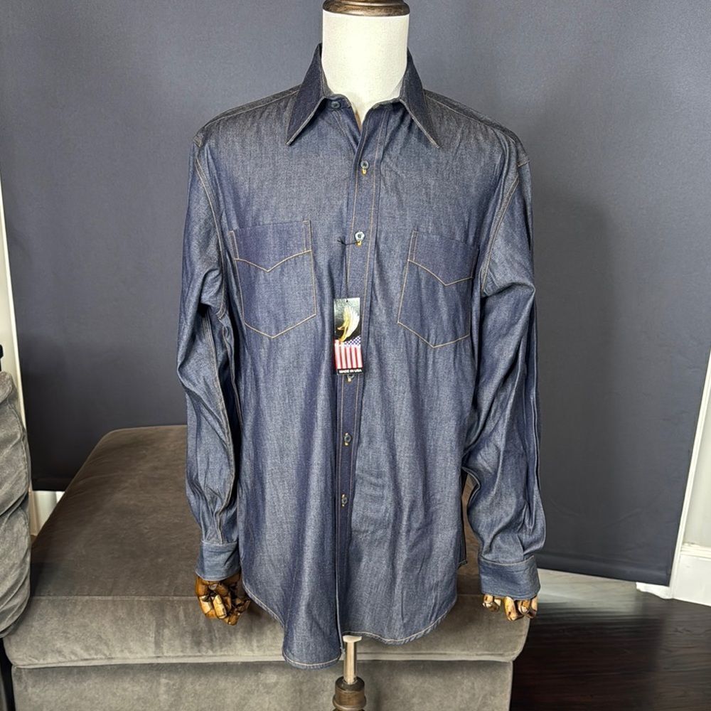 Men's JB Bridge Denim Button-Up Shirt Made in U.S.A Size L NEW